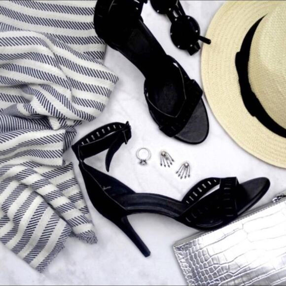 NWT Joie Black Suede Laser Cutout Heel Sandal - Picture 1 of 8